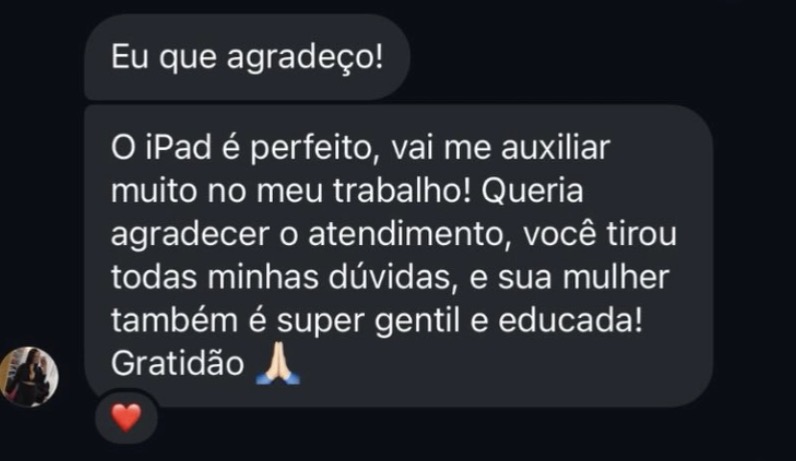 Feedback real de cliente iNest Phone sobre atendimento na compra de iPad